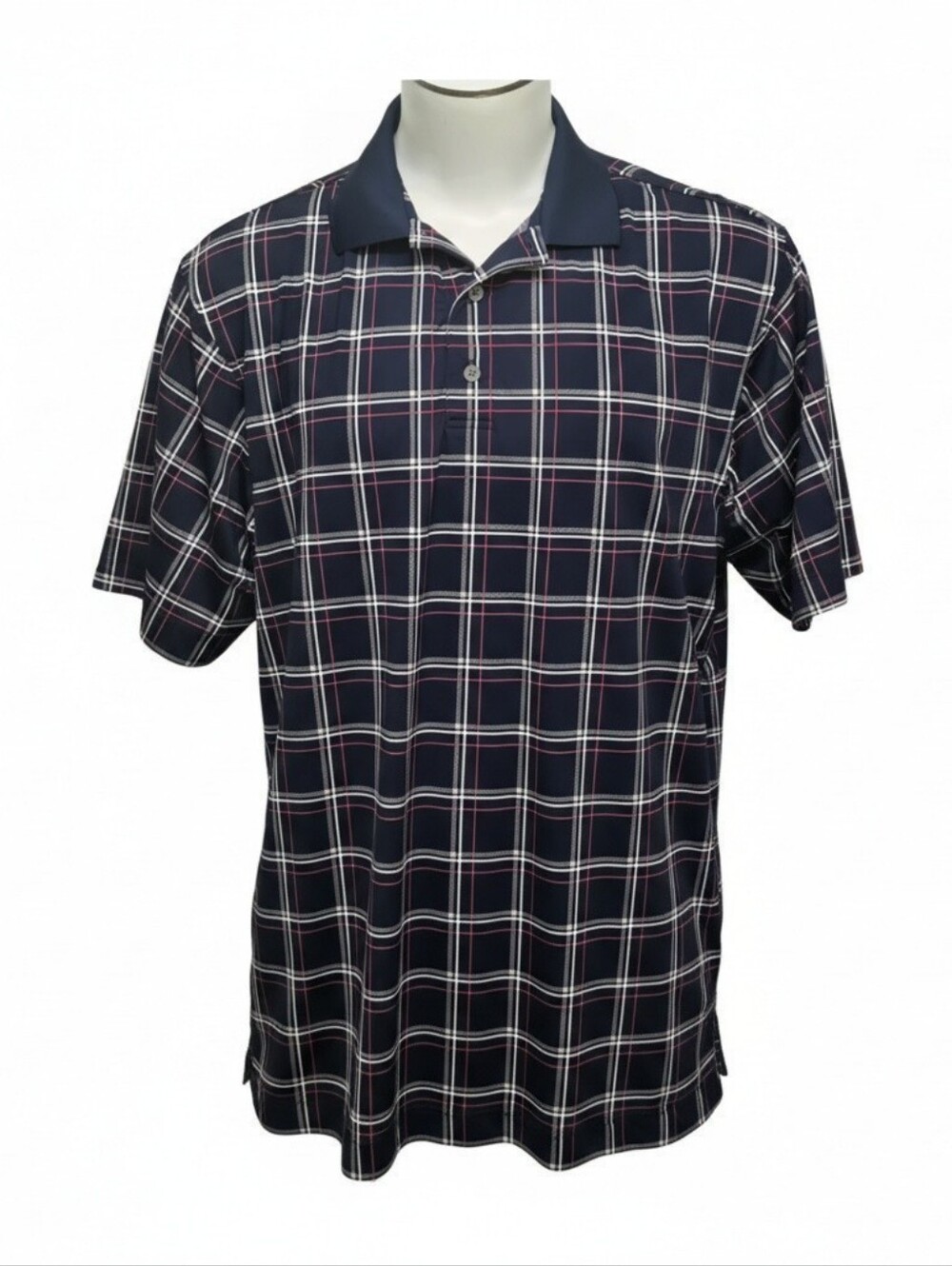 FJ Footjoy Polo Shirt Men's XL Navy Blue Plaid Golf Performance Stretch